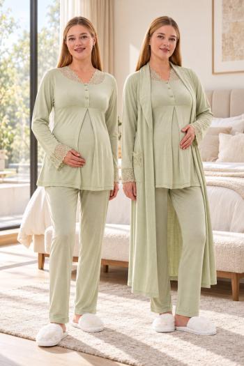 Mecit 6330 Yeşil Sabahlıklı Lohusa Pijama Takımı